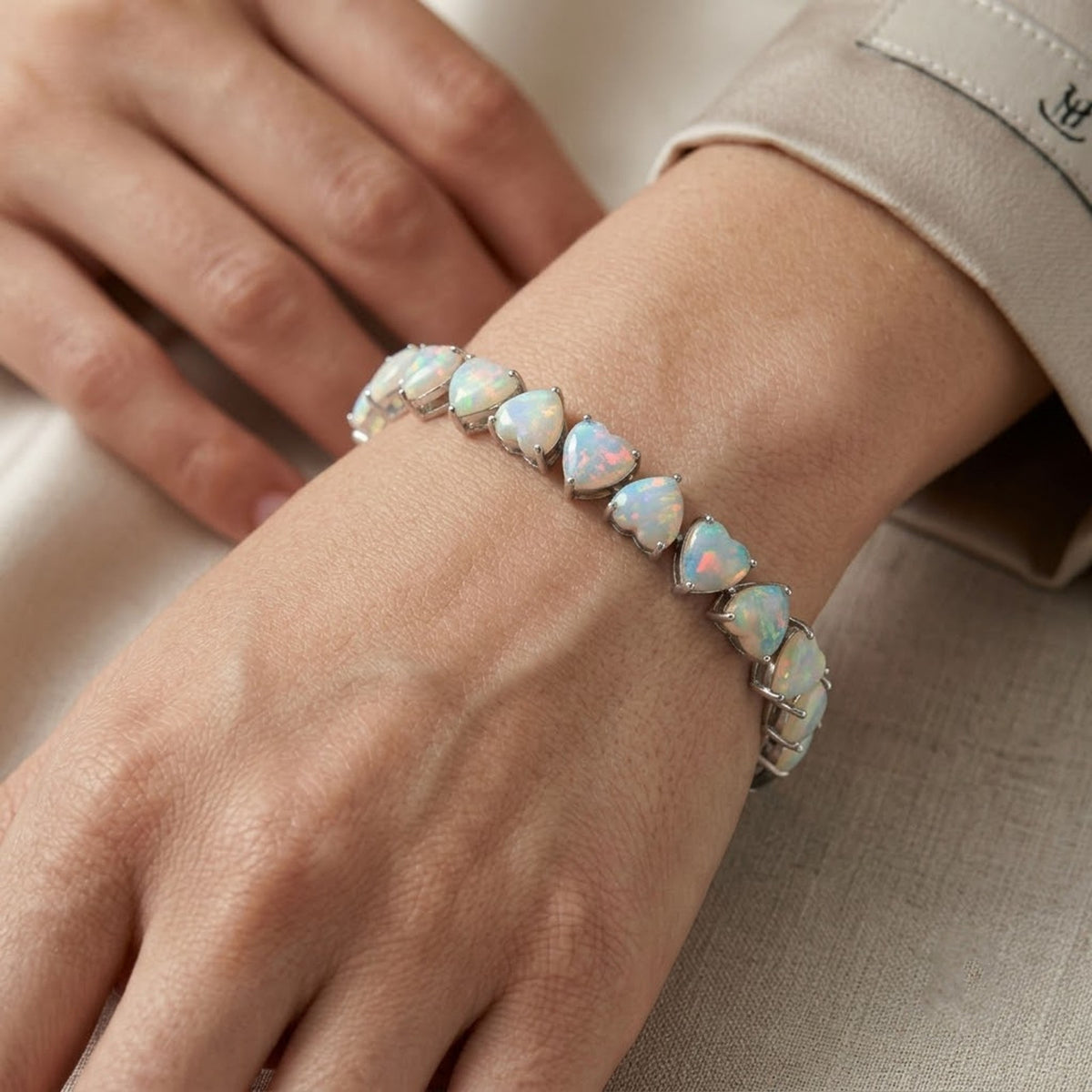 Natural Opal Heart Cut Tennis Bracelet in 925 Sterling Silver Women