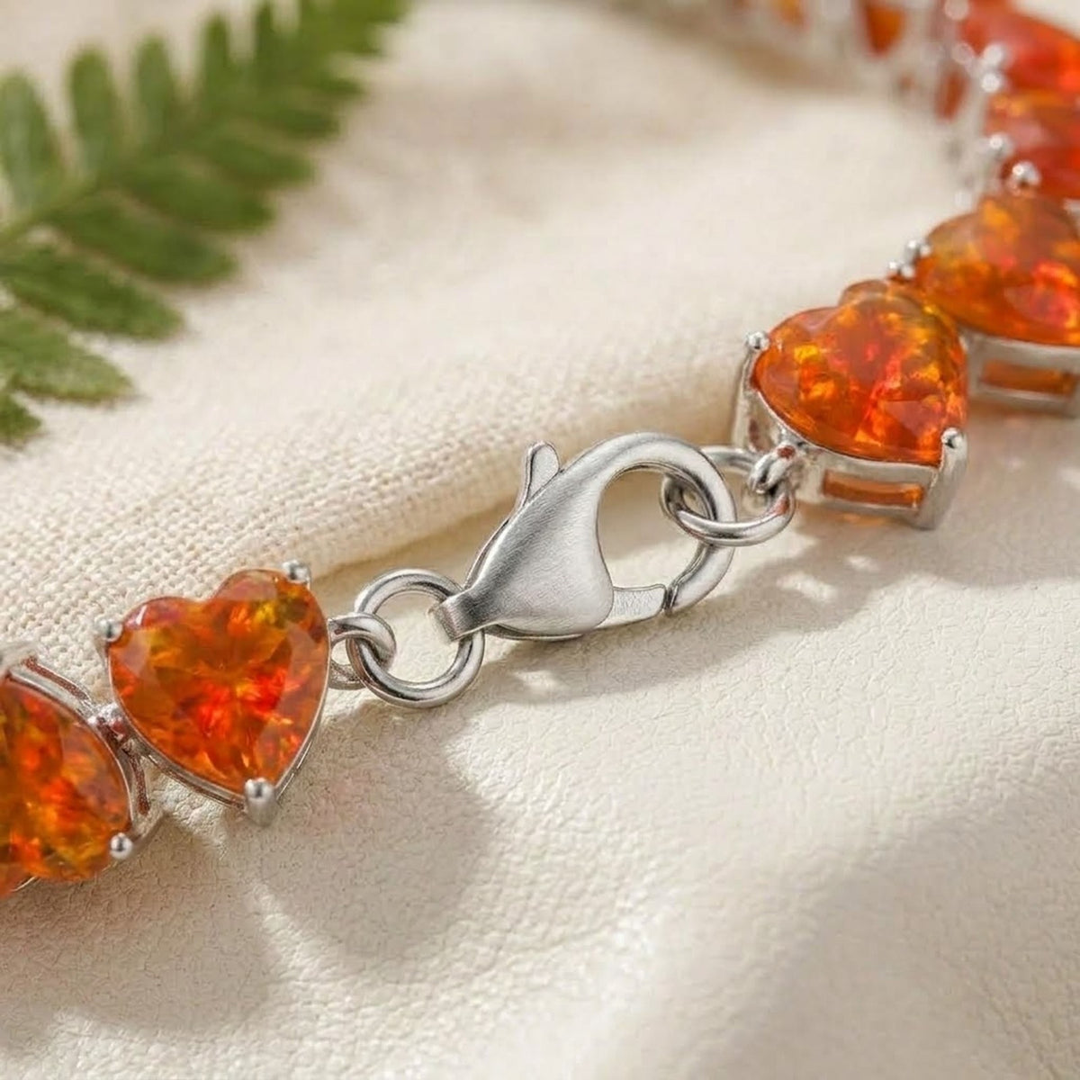 Natural Fire Opal Heart Cut Tennis Bracelet in 925 Sterling Silver in Women