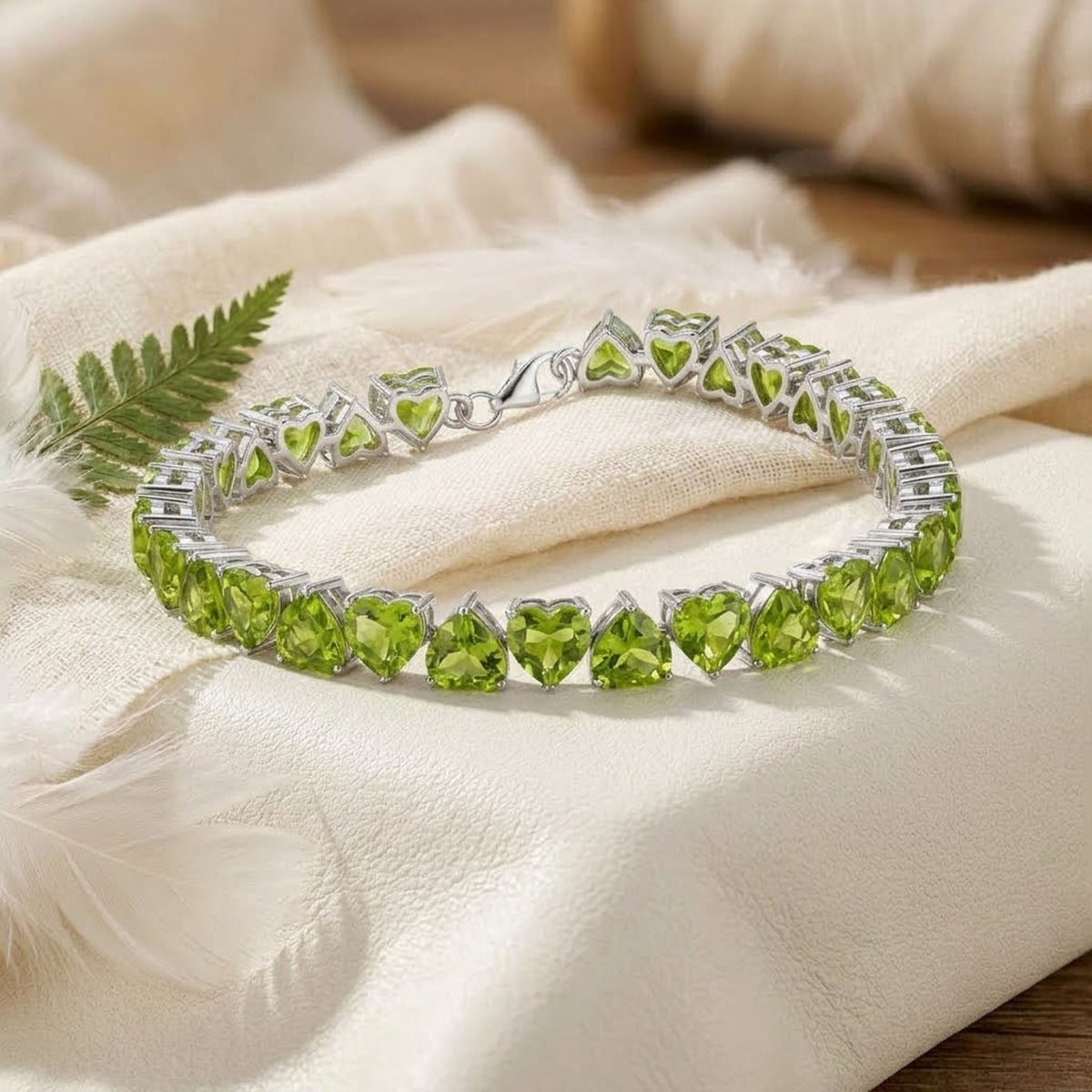 Natural Peridot Heart Cut Tennis Baracelet in 925 Sterling Silver For Women