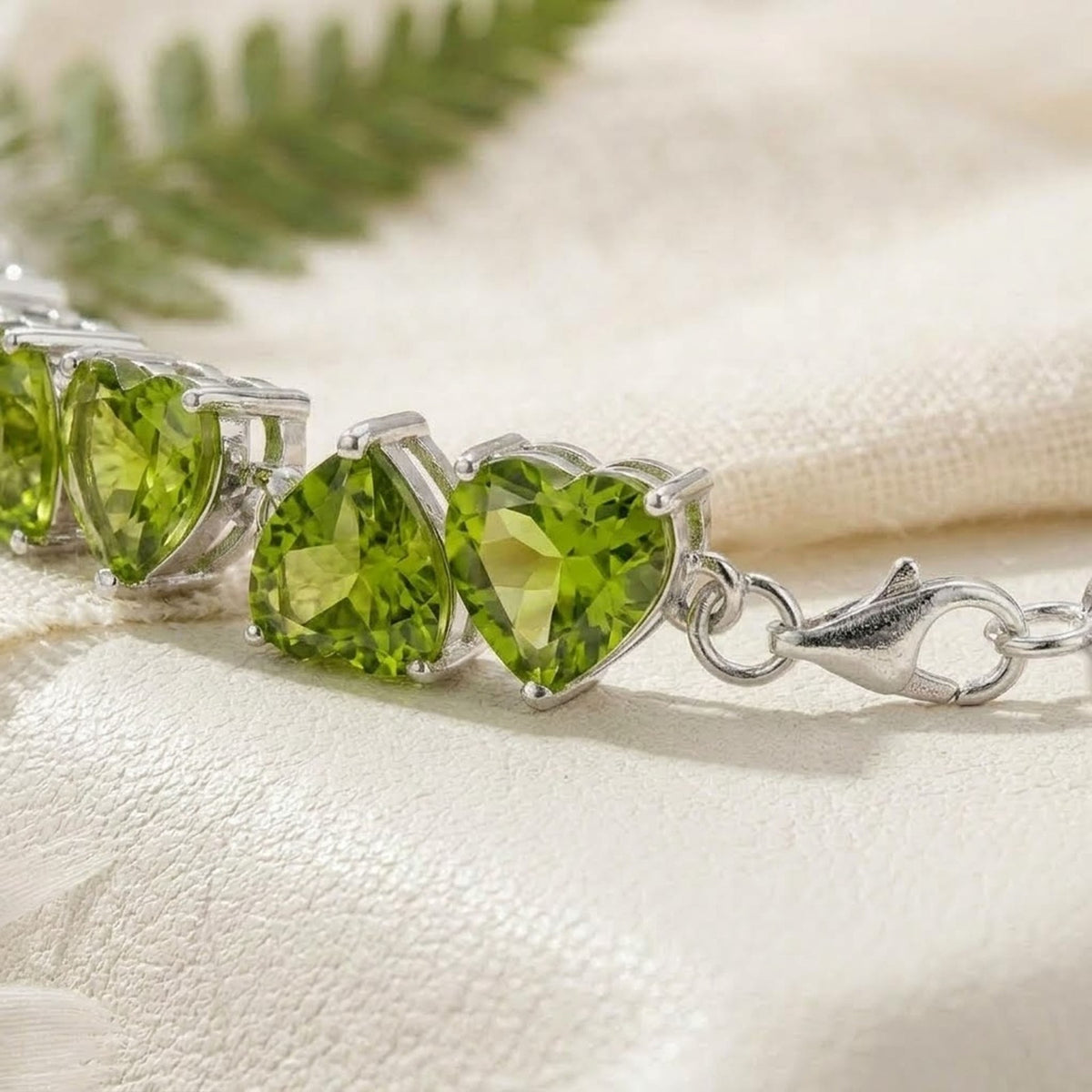 Natural Peridot Heart Cut Tennis Baracelet in 925 Sterling Silver For Women