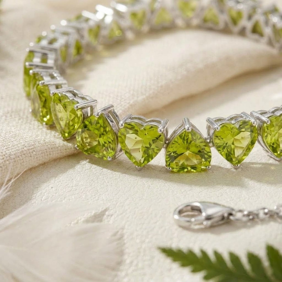 Natural Peridot Heart Cut Tennis Baracelet in 925 Sterling Silver For Women