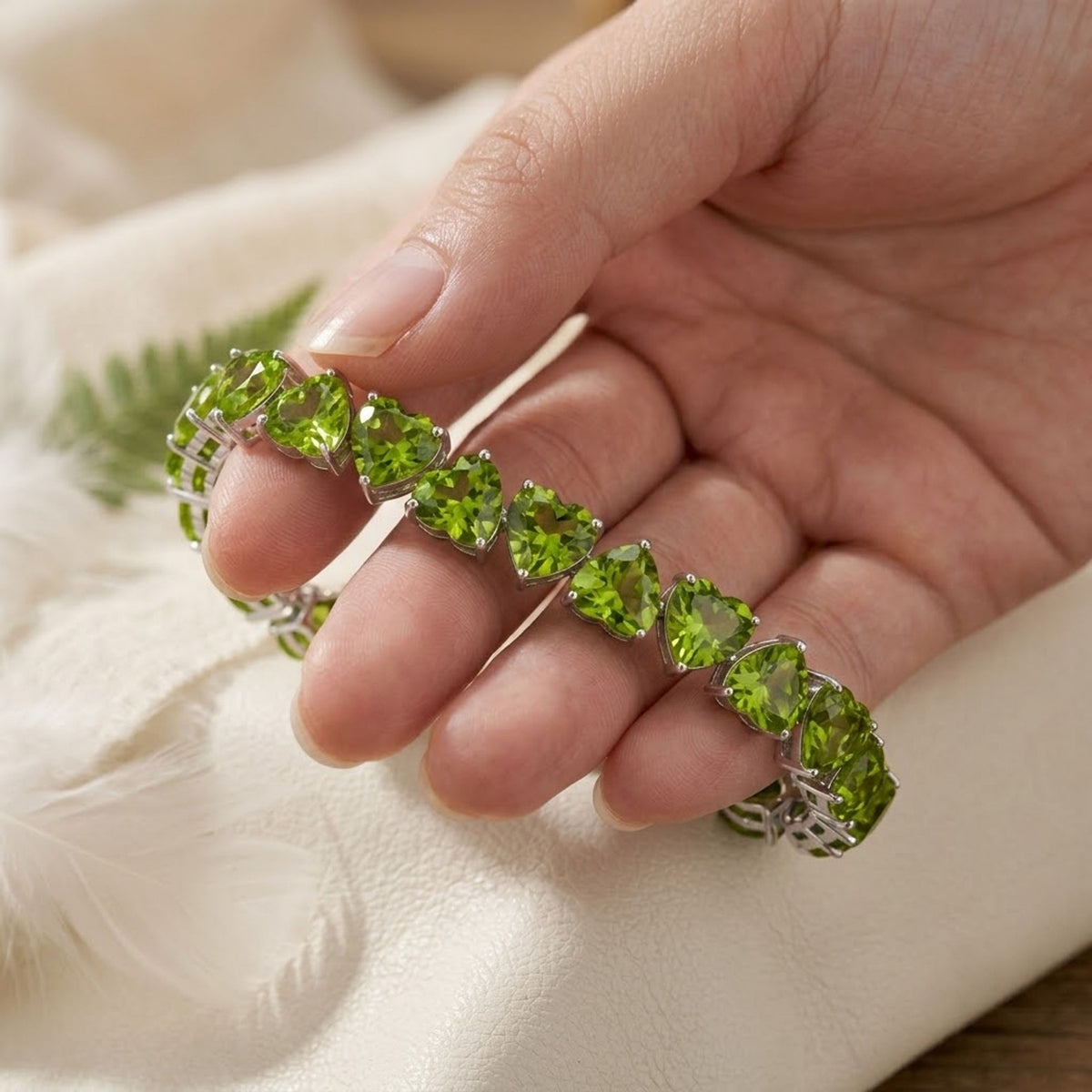 Natural Peridot Heart Cut Tennis Baracelet in 925 Sterling Silver For Women