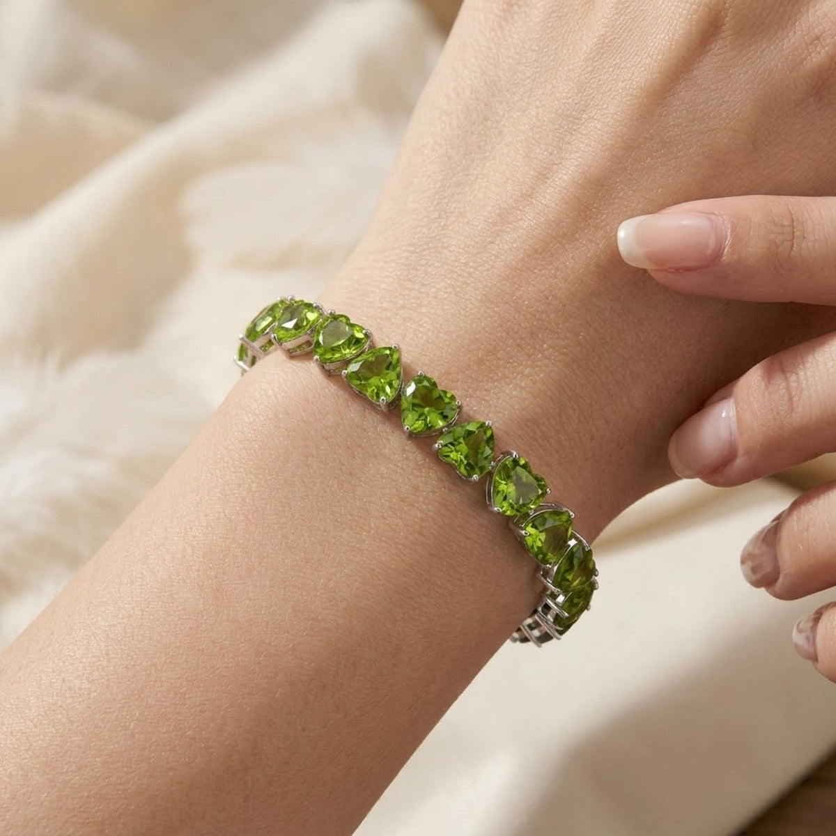 Natural Peridot Heart Cut Tennis Baracelet in 925 Sterling Silver For Women