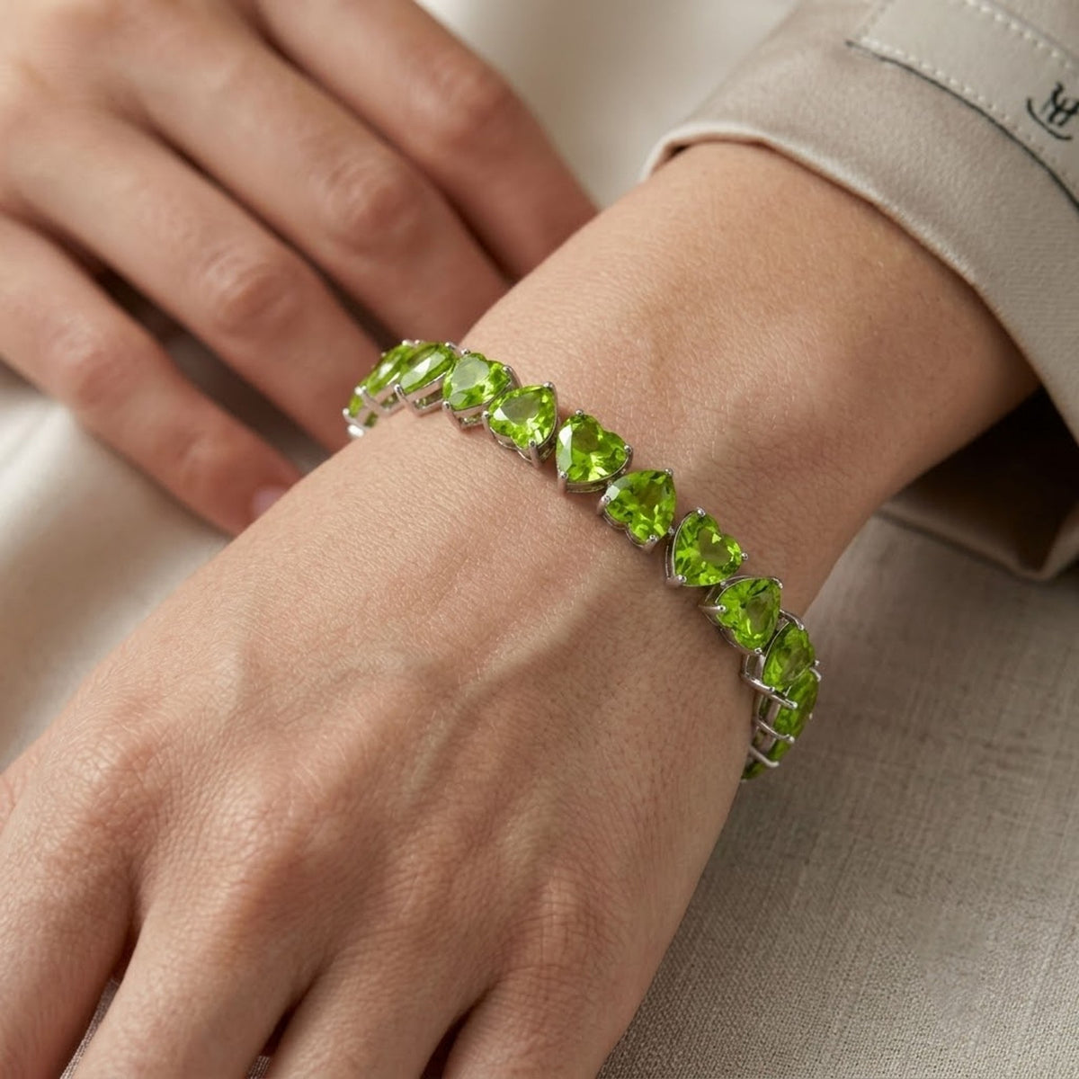 Natural Peridot Heart Cut Tennis Baracelet in 925 Sterling Silver For Women