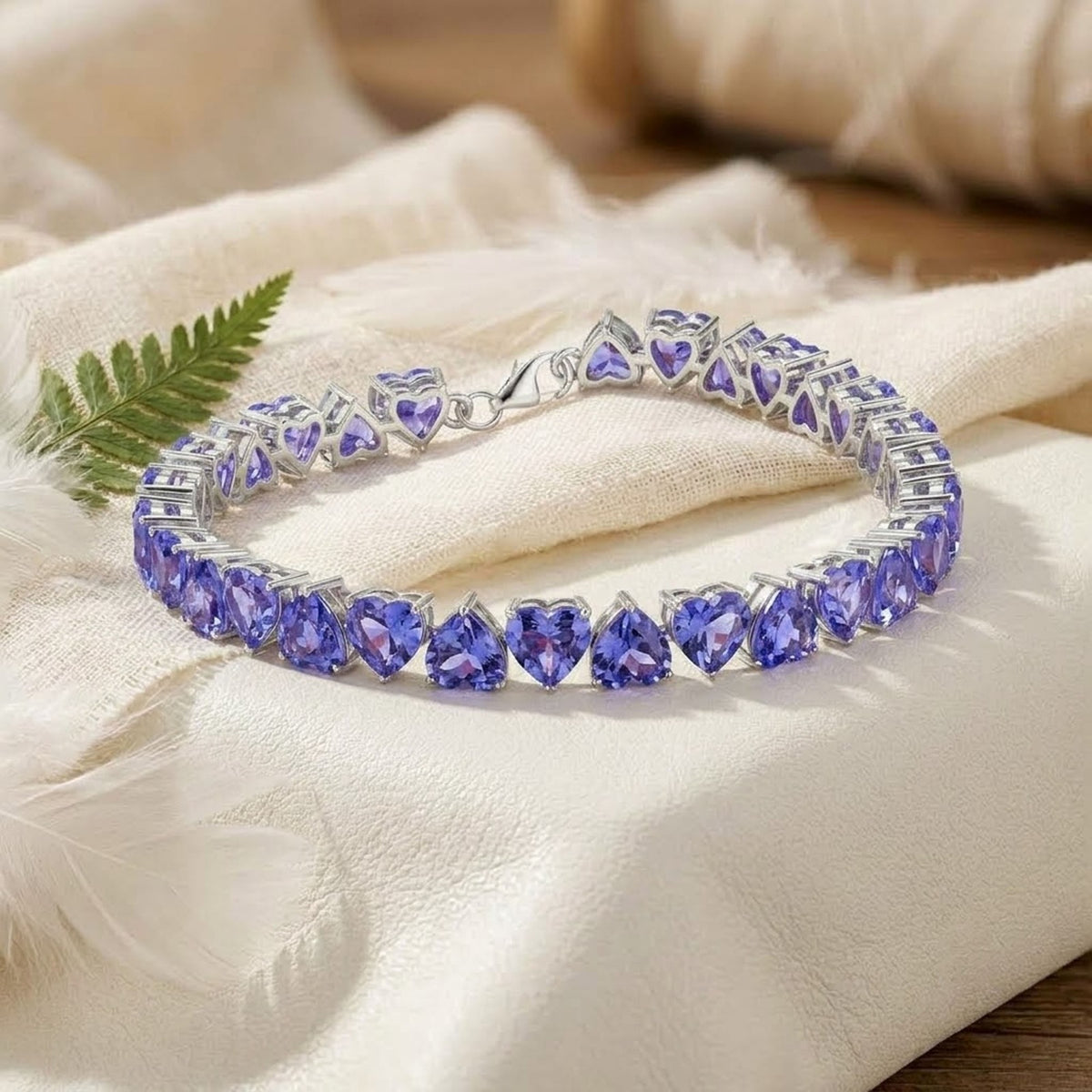 Lab-Grown Tanzanite Heart Cut Tennis Bracelet in 925 Sterling Silver For Women