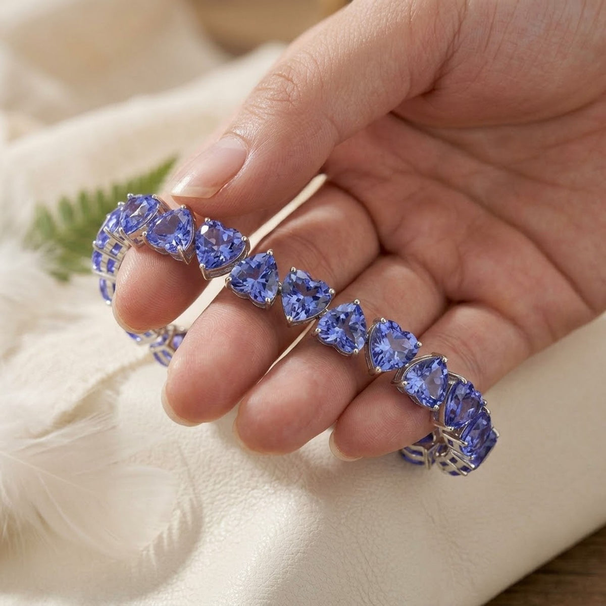 Lab-Grown Tanzanite Heart Cut Tennis Bracelet in 925 Sterling Silver For Women