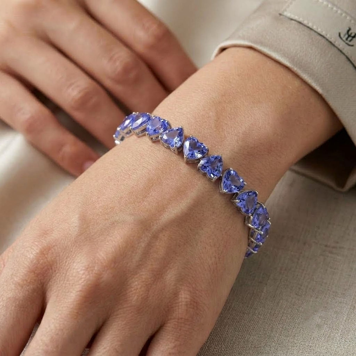 Lab-Grown Tanzanite Heart Cut Tennis Bracelet in 925 Sterling Silver For Women