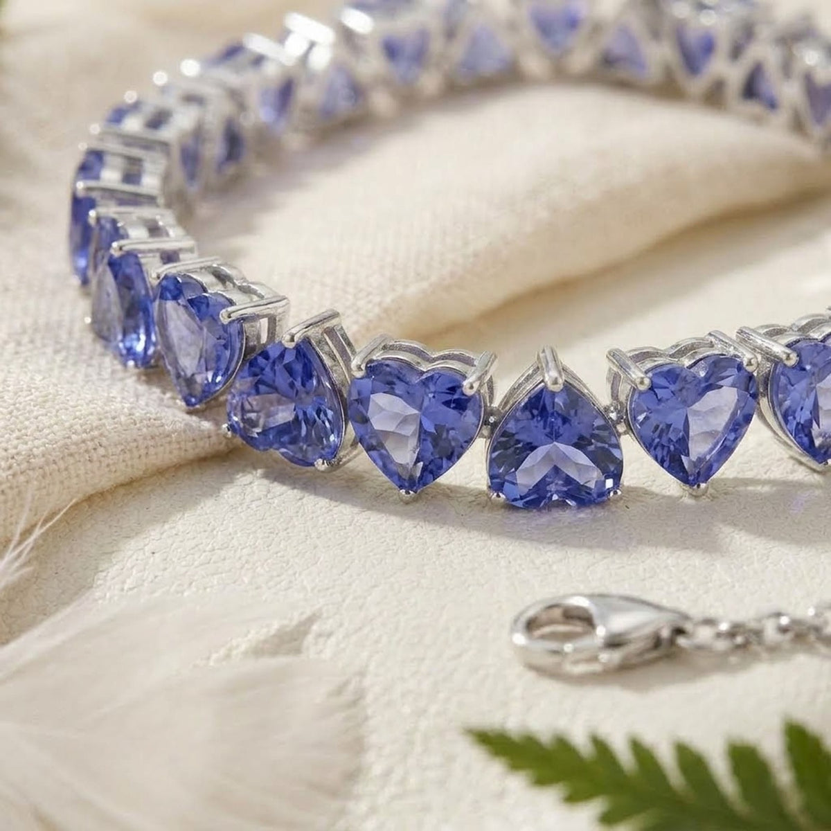 Lab-Grown Tanzanite Heart Cut Tennis Bracelet in 925 Sterling Silver For Women