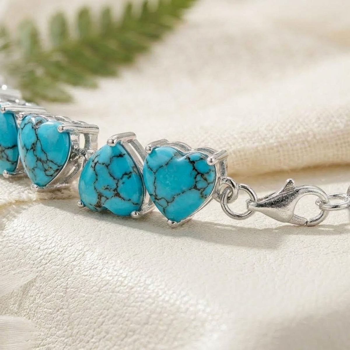 Natural Turquoise Heart Cut Tennis Bracelet in 925 Sterling Silver For Women