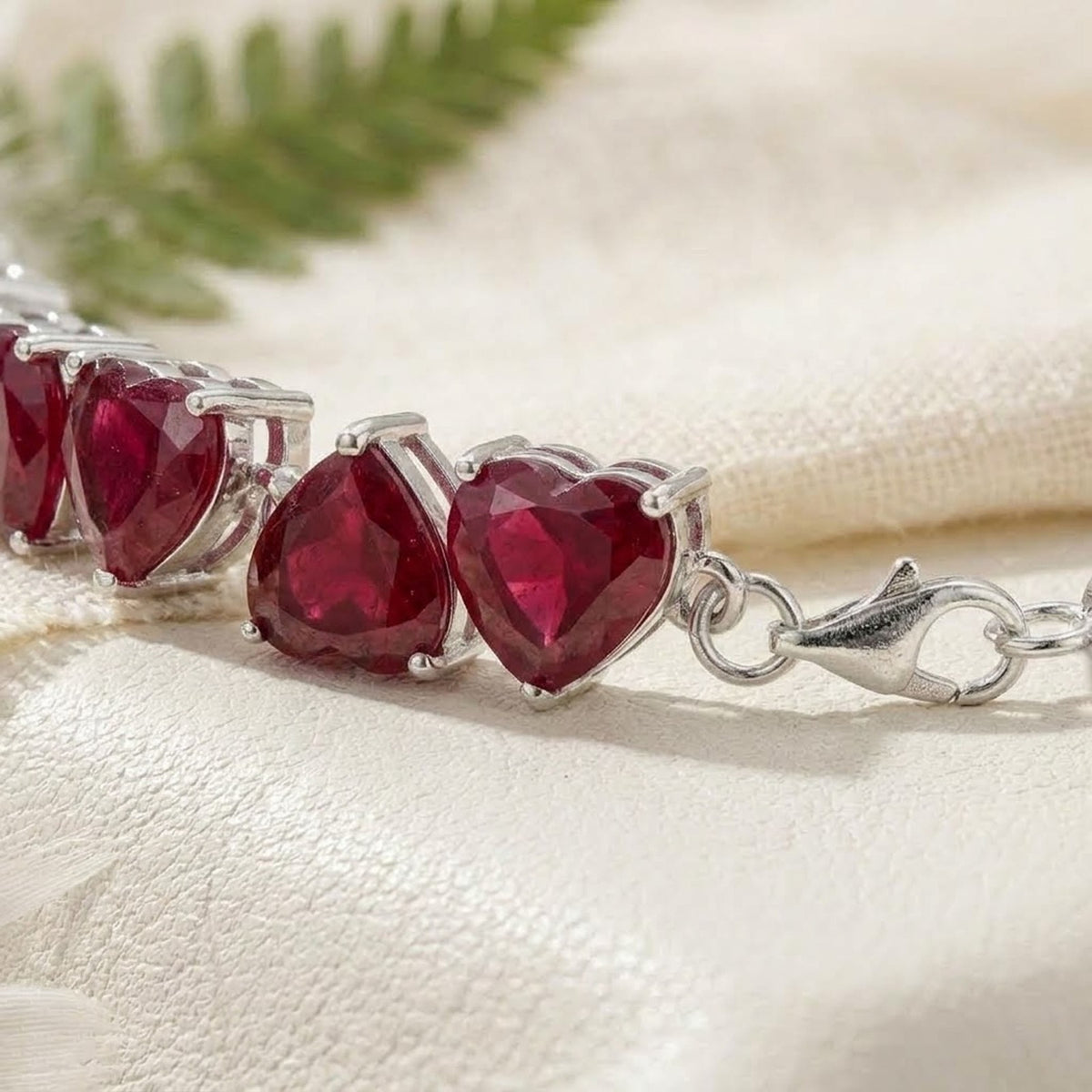 Natural Ruby Heart Cut Tennis Bracelet in 925 Sterling Silver For Women