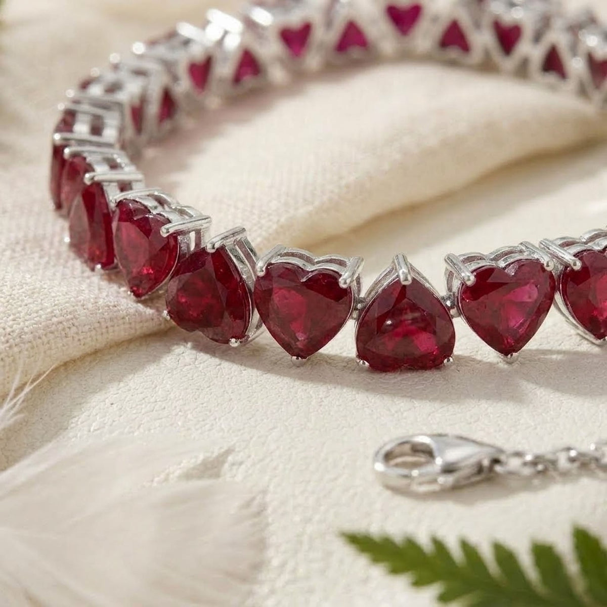 Natural Ruby Heart Cut Tennis Bracelet in 925 Sterling Silver For Women