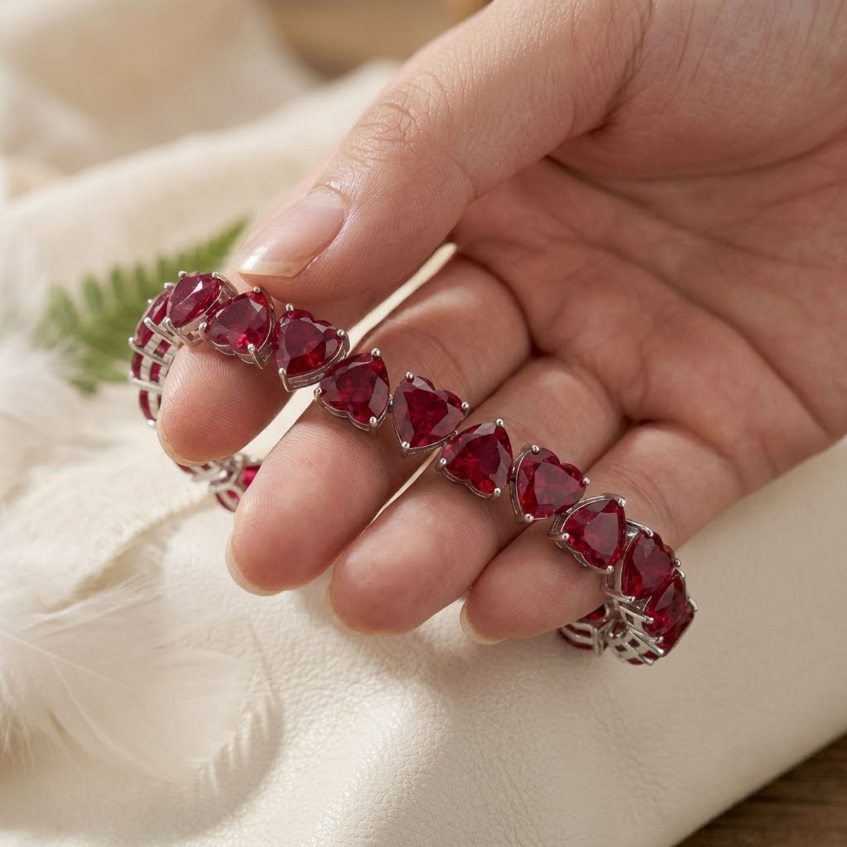 Natural Ruby Heart Cut Tennis Bracelet in 925 Sterling Silver For Women