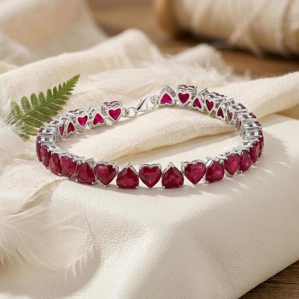 Natural Ruby Heart Cut Tennis Bracelet in 925 Sterling Silver For Women
