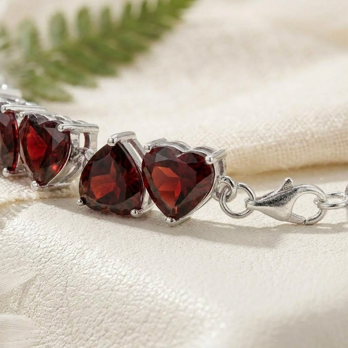 Natural Garnet Heart Cut Tennis Bracelet in 925 Sterling Silver For Women