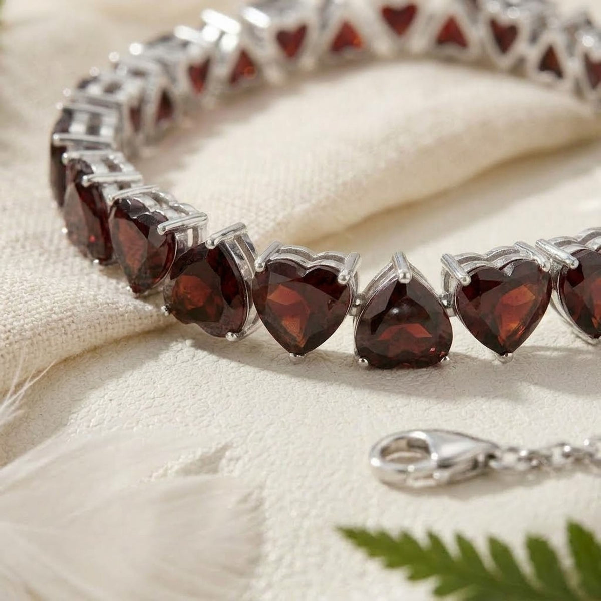Natural Garnet Heart Cut Tennis Bracelet in 925 Sterling Silver For Women