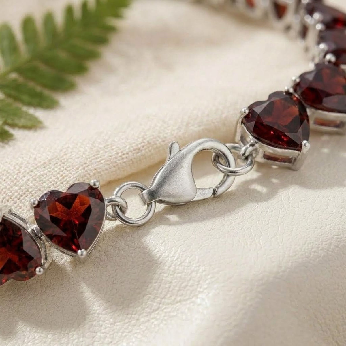 Natural Garnet Heart Cut Tennis Bracelet in 925 Sterling Silver For Women