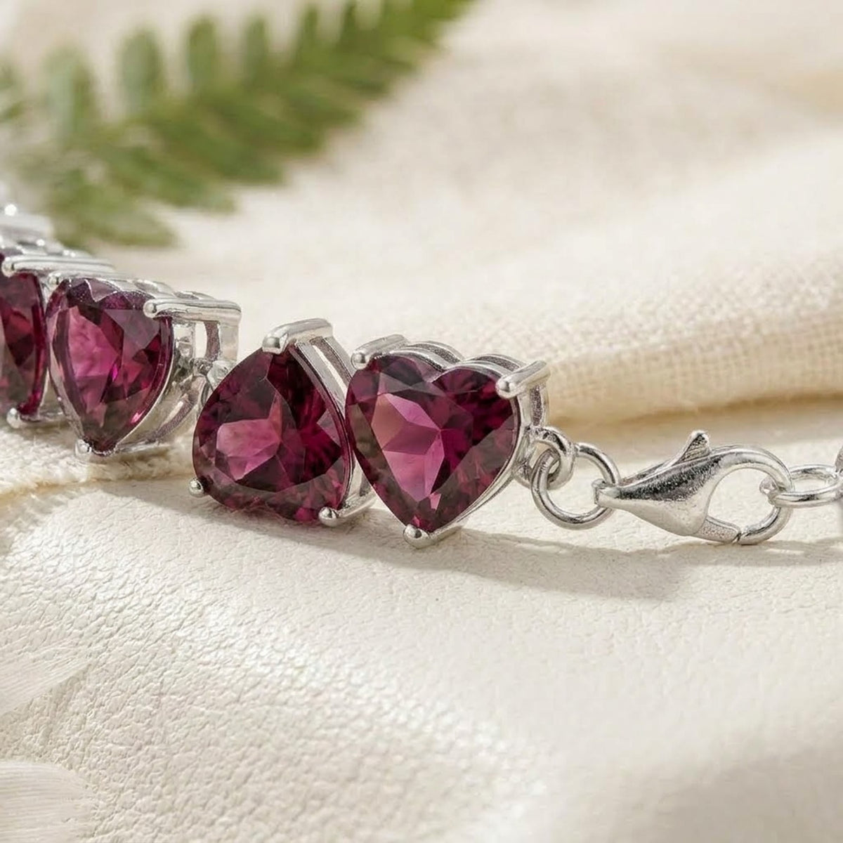Natural Rhodolite Heart Cut Tennis Bracelet in 925 Sterling Silver For Women
