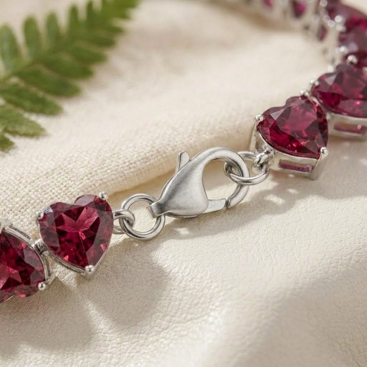 Natural Rhodolite Heart Cut Tennis Bracelet in 925 Sterling Silver For Women