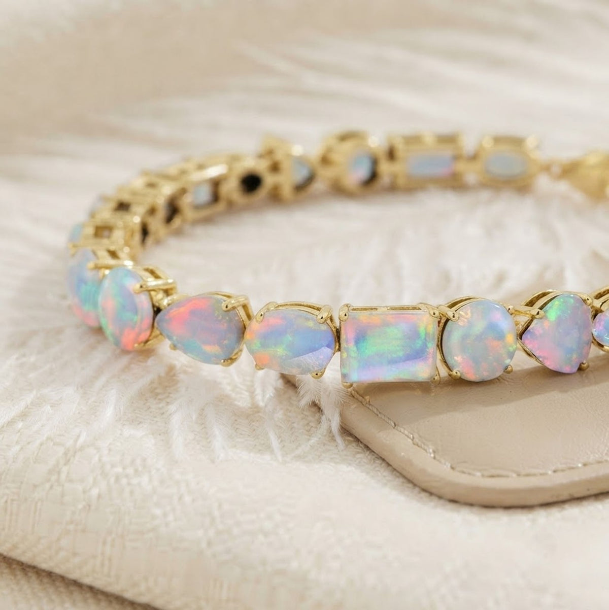 Natural Opal Multi cut Gemstone Tennis Bracelet in 925 Sterling Silver.