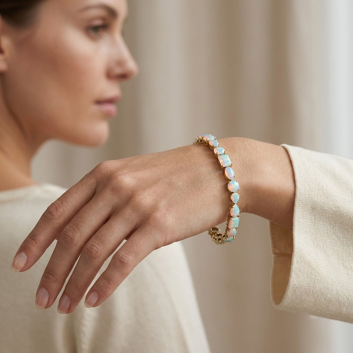 Natural Opal Multi cut Gemstone Tennis Bracelet in 925 Sterling Silver.