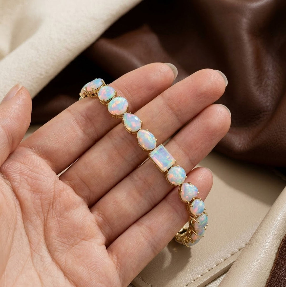 Natural Opal Multi cut Gemstone Tennis Bracelet in 925 Sterling Silver.
