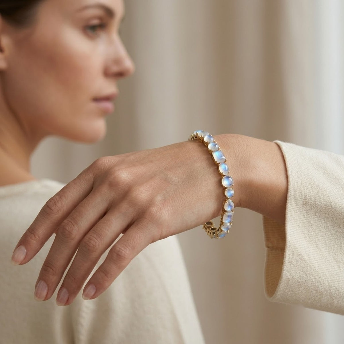 Natural Moonstone Multi Cut Gemstone Tennis Bracelet 925 Sterling Silver