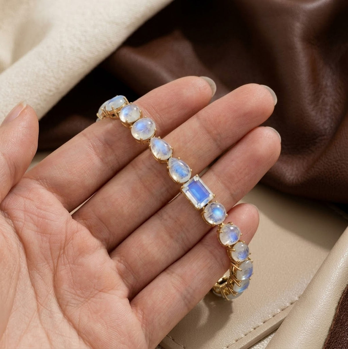 Natural Moonstone Multi Cut Gemstone Tennis Bracelet 925 Sterling Silver