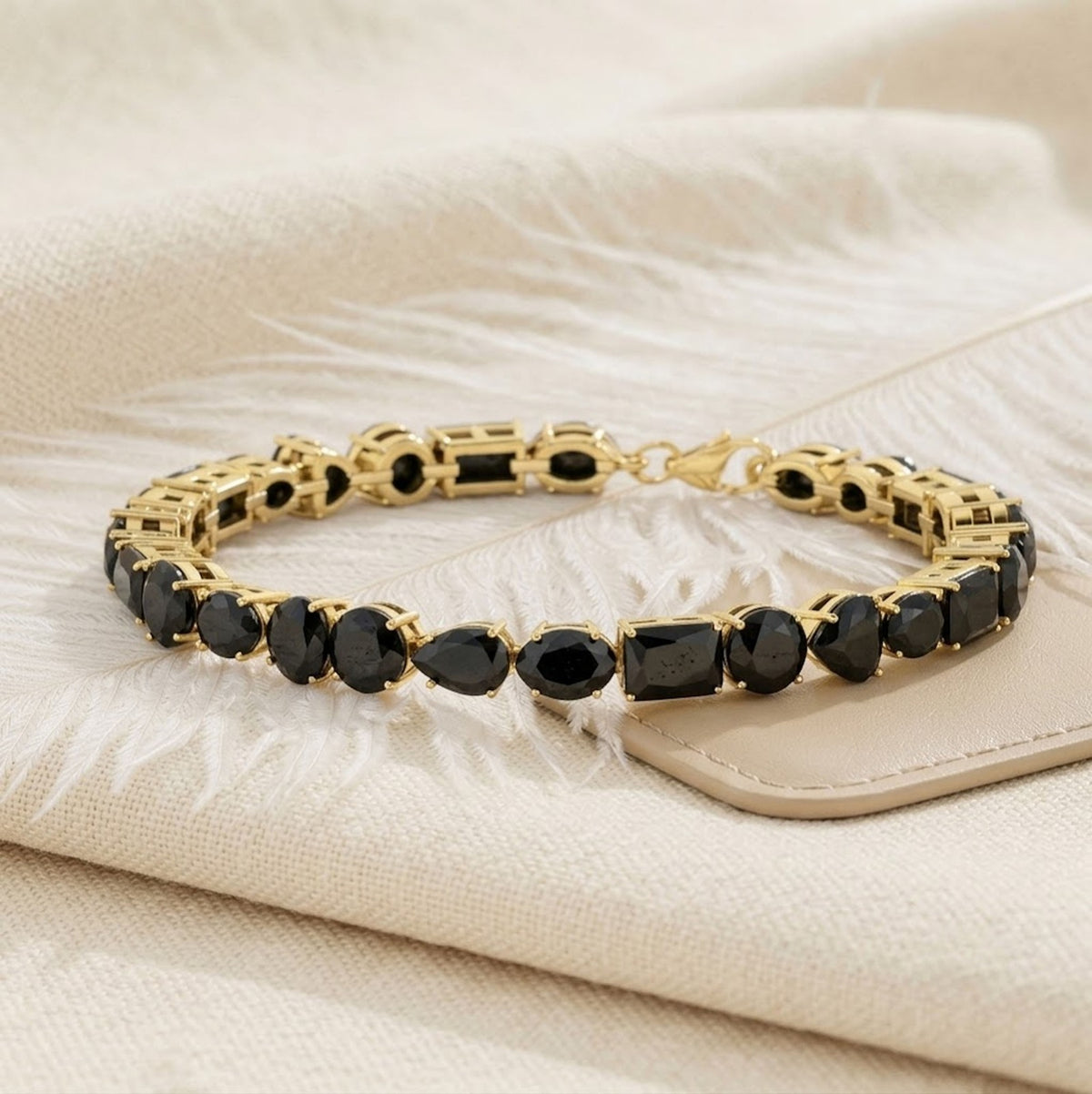 Natural Black Spinel Multi Cut Gemstone Tennis Bracelet 925 Sterling Silver