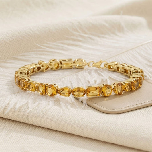 Natural Citrine Multi Cut Gemstone Tennis Bracelet 925 Sterling Silver