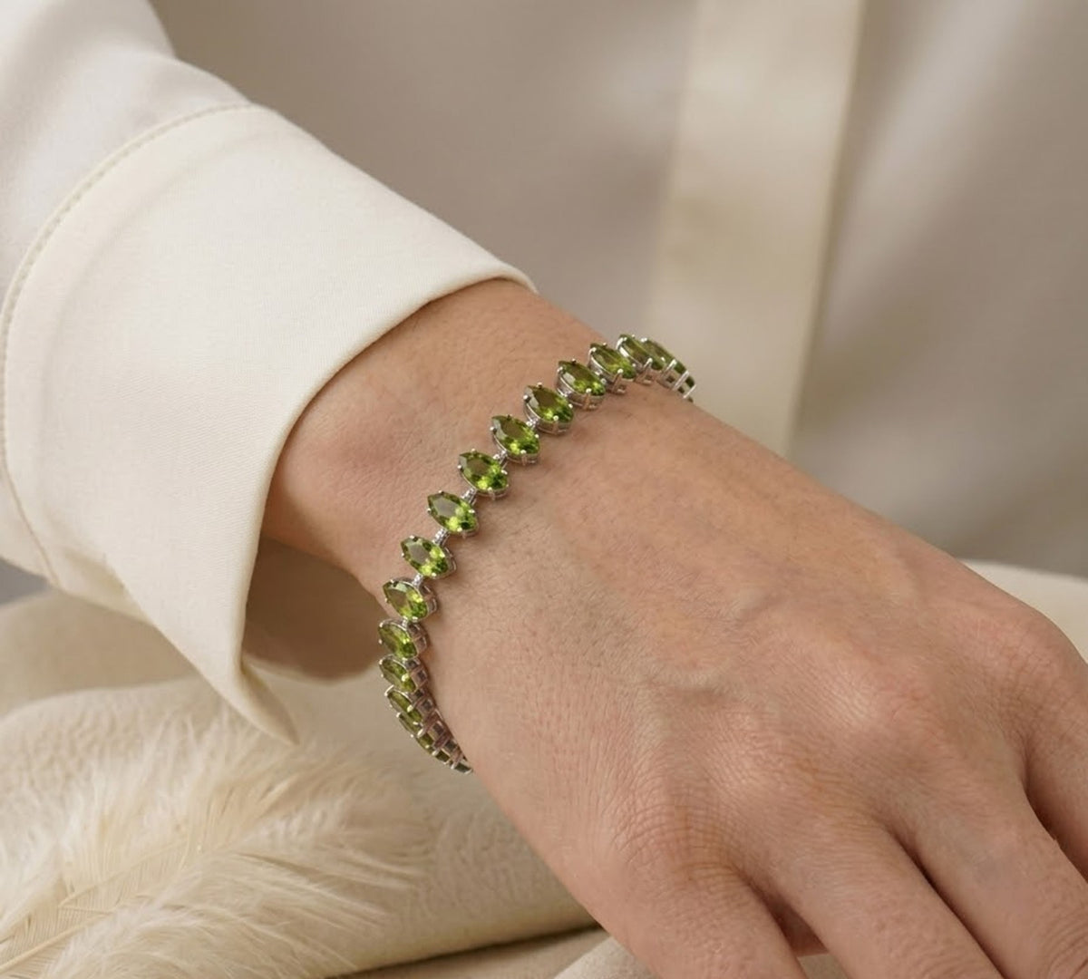 Natural Peridot Tennis Bracelet - 925 Sterling Silver For Woman.