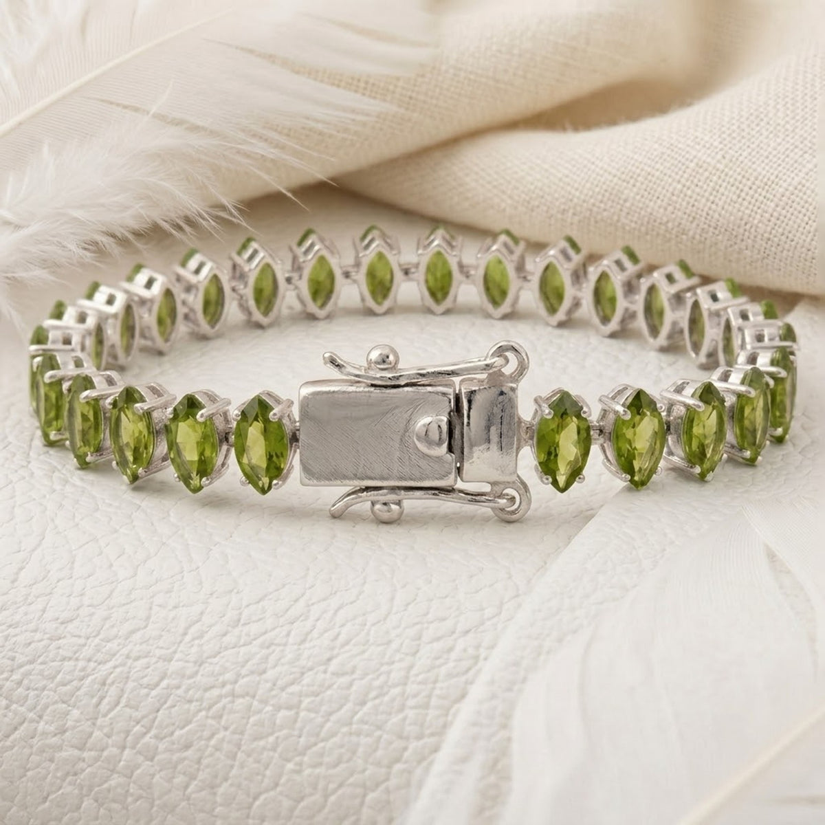 Natural Peridot Tennis Bracelet - 925 Sterling Silver For Woman.