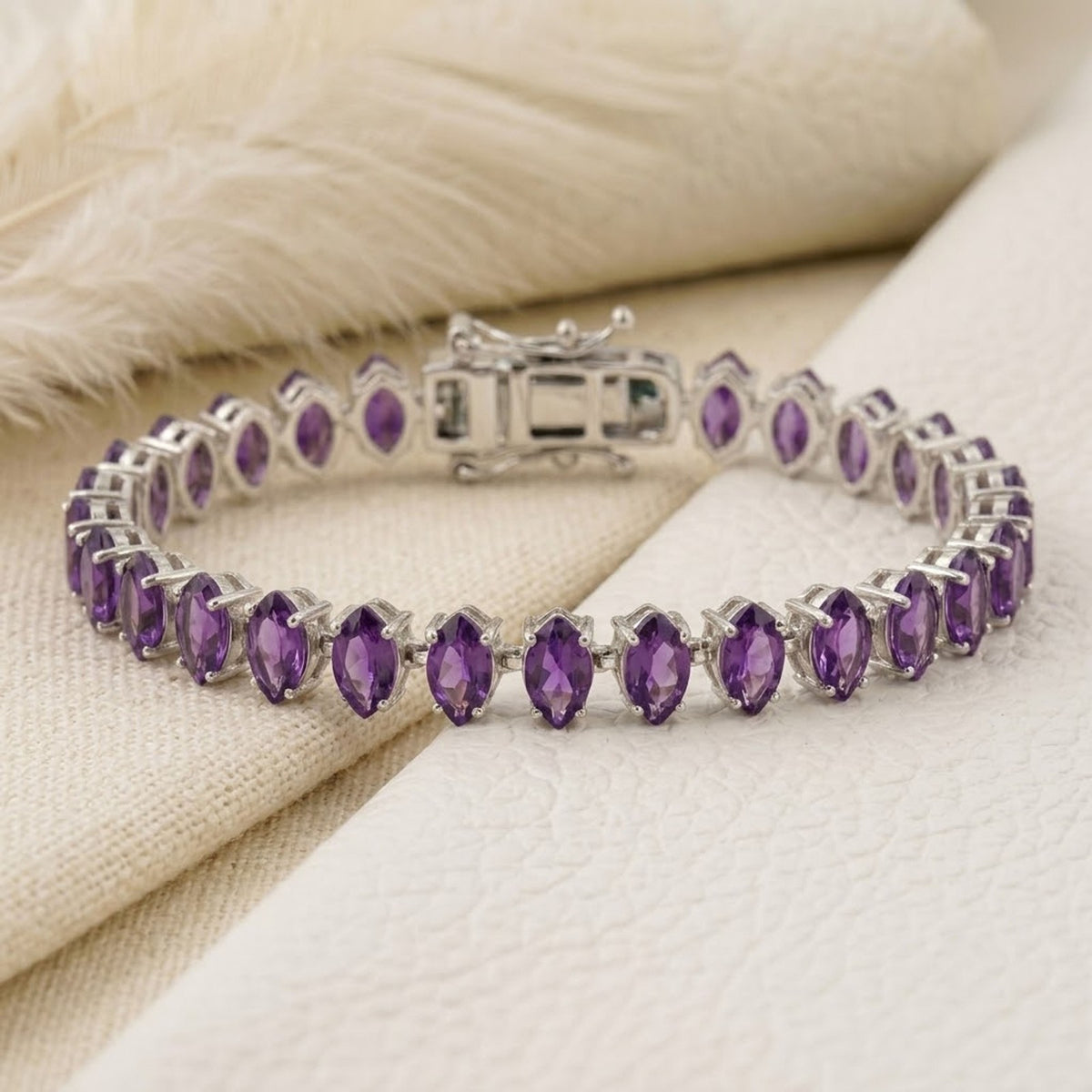 Handmade Natural Amethyst Tennis Bracelet Marquise Cut 925 Sterling Silver