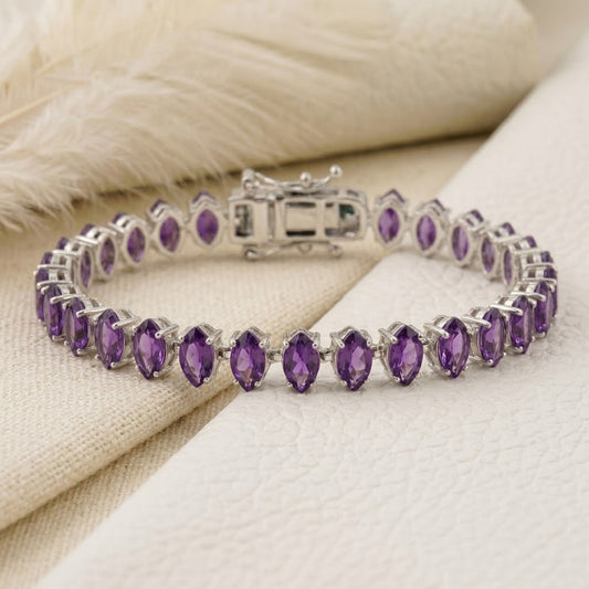 Handmade Natural Amethyst Tennis Bracelet Marquise Cut 925 Sterling Silver