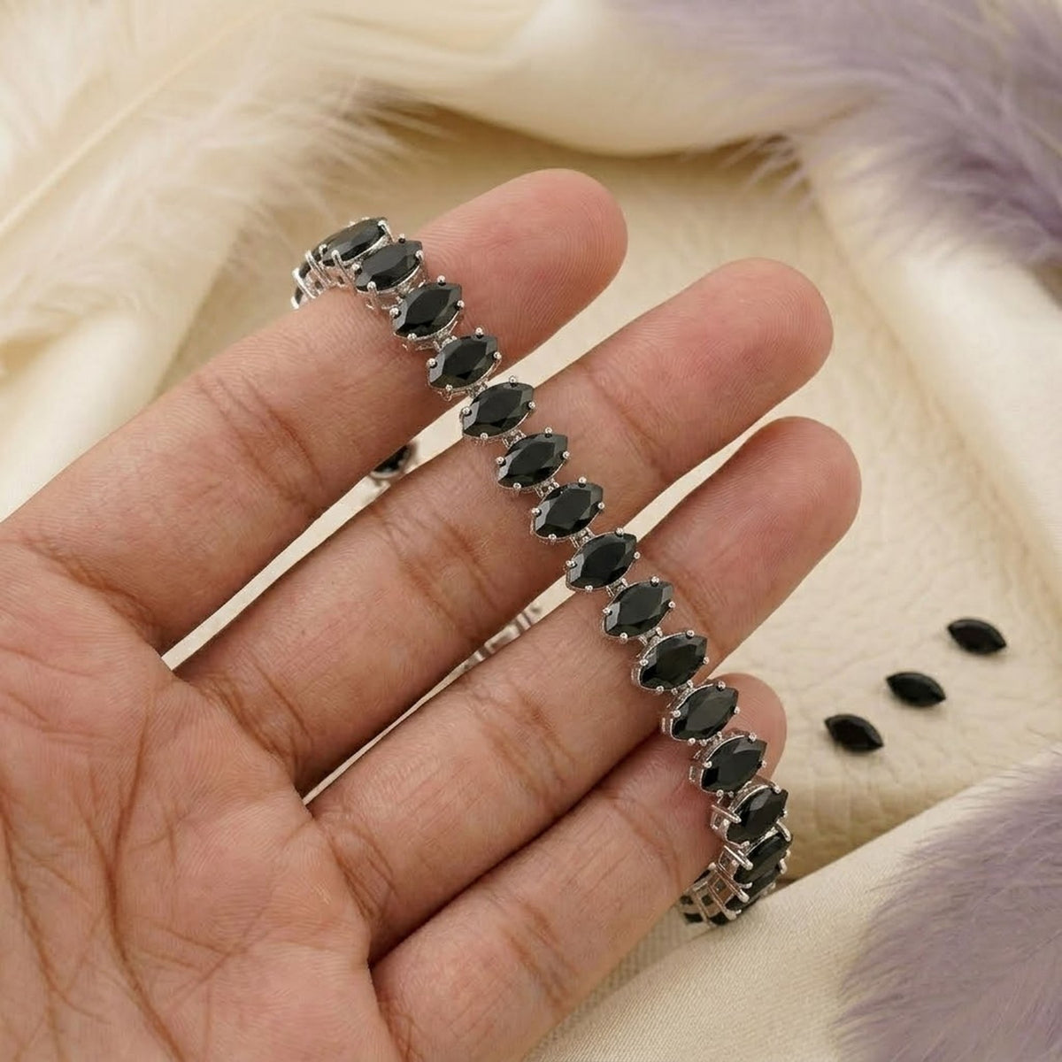 Natural Black Spinel Tennis Bracelet Marquise Cut 925 Sterling Silver for Women