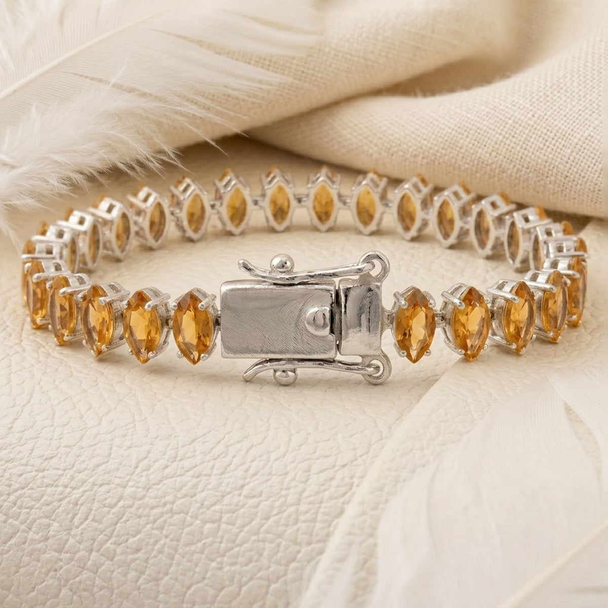 Natural Citrine Tennis Bracelet Marquise Cut 925 Sterling Silver For Women Gift