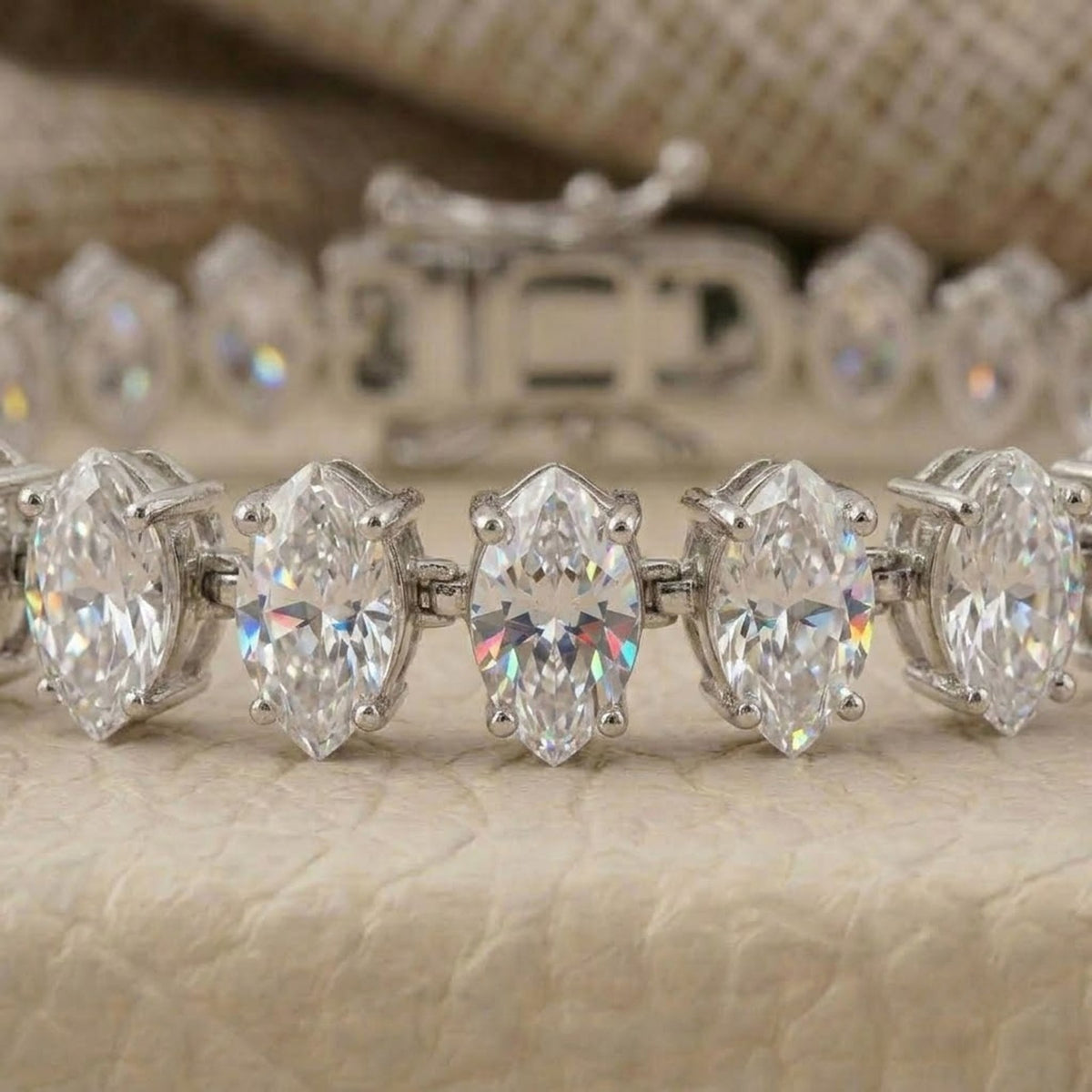 Natural Moissanite Tennis Bracelet Marquise Cut 925 Sterling Silver For Women Gift