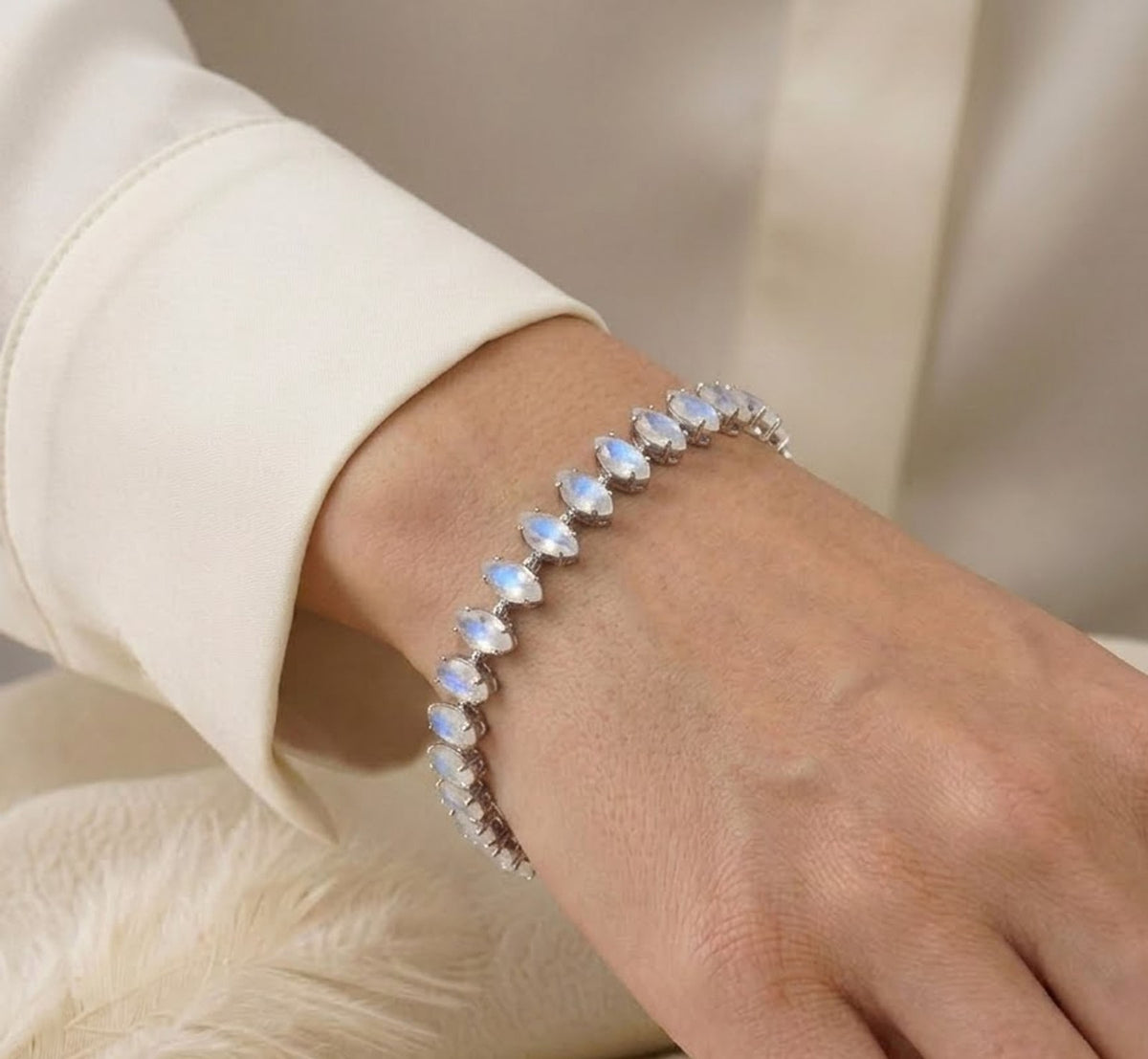 Natural Moonstone Tennis Bracelet Marquise Cut 925 Sterling Silver for Women Gift