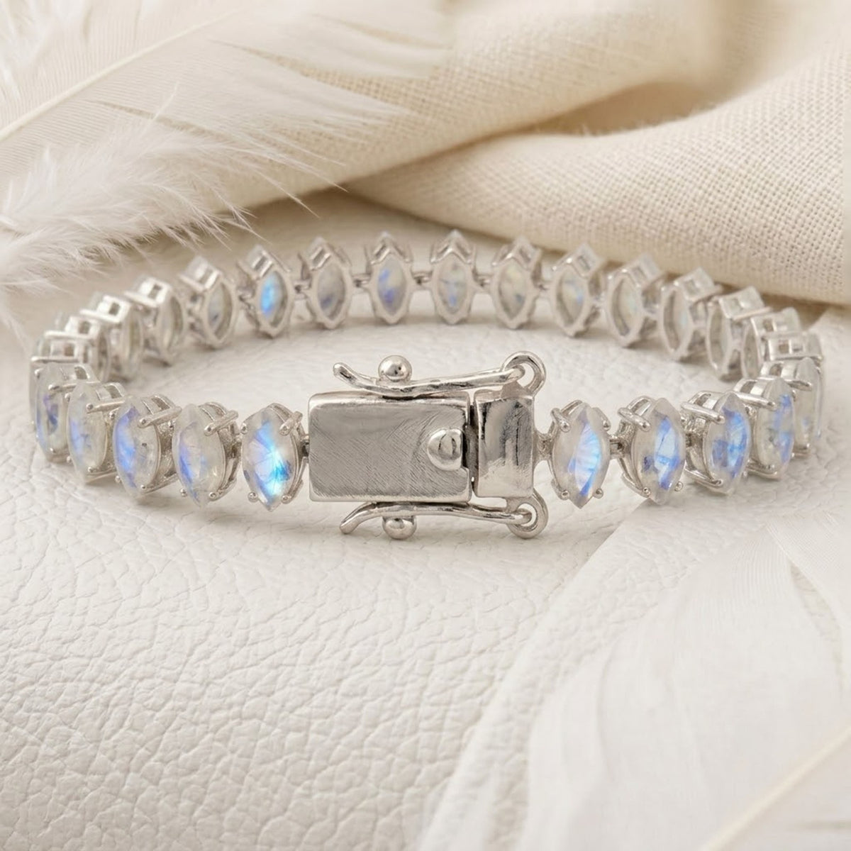 Natural Moonstone Tennis Bracelet Marquise Cut 925 Sterling Silver for Women Gift