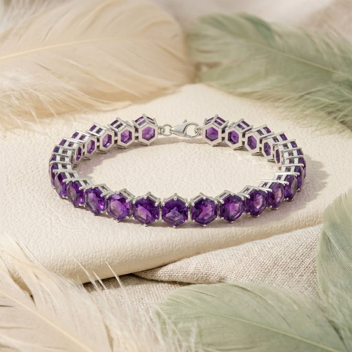 Natural Amethyst Tennis Bracelet in925 Sterling Silver For Women Gift