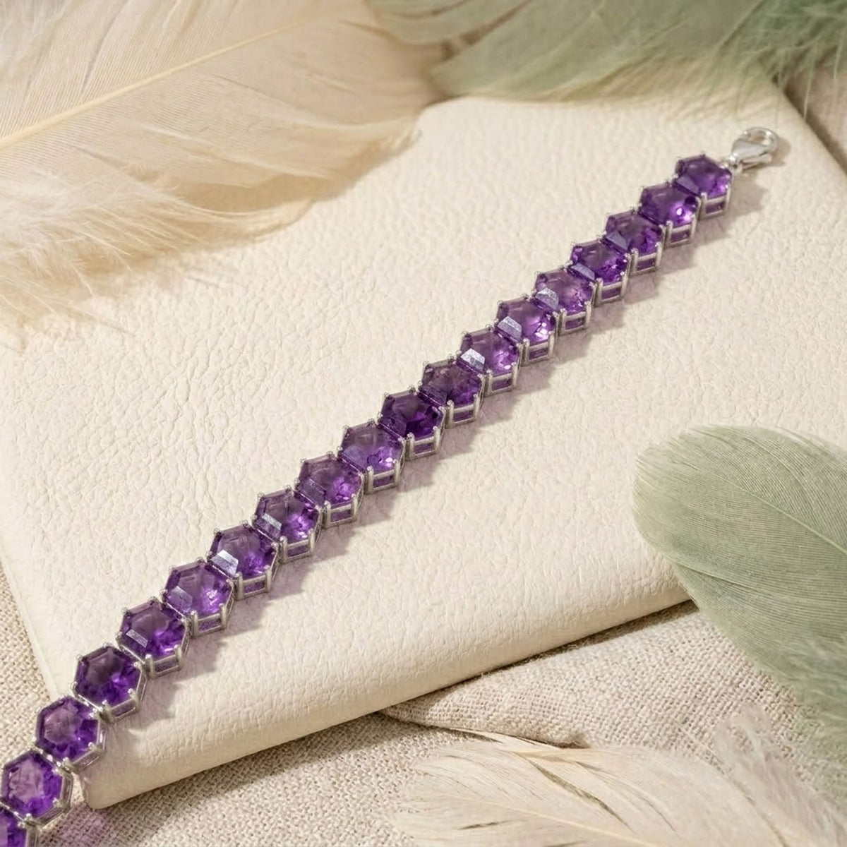 Natural Amethyst Tennis Bracelet in925 Sterling Silver For Women Gift
