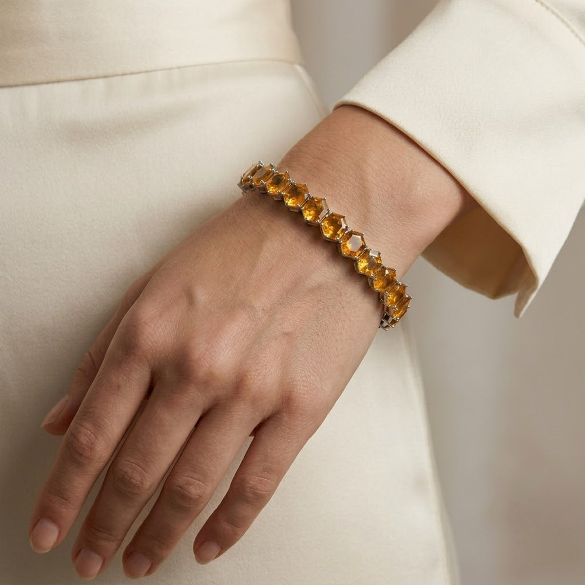 Natural Citrine Hexagon Cut Tennis Bracelet in 925 Sterling Silver for Women gift