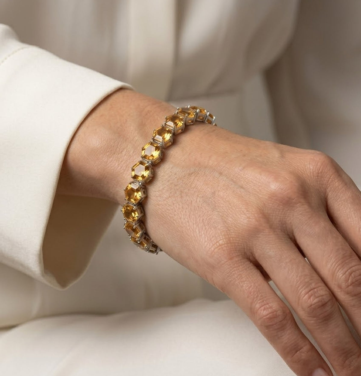 Natural Citrine Hexagon Cut Tennis Bracelet in 925 Sterling Silver for Women gift