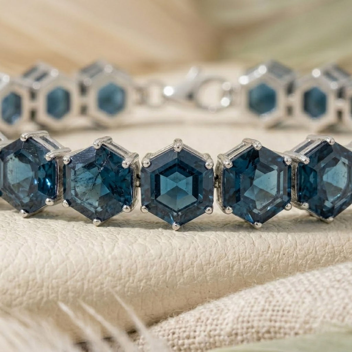 Natural London Blue Topaz Hexagon Cut Tennis Bracelet in 925 Sterling Silver For women