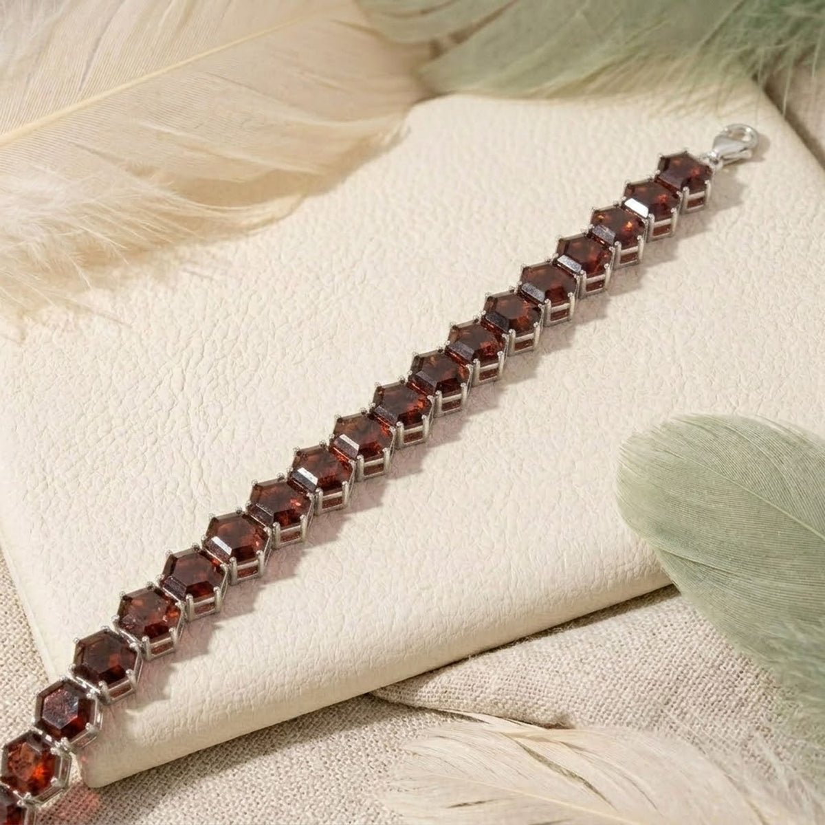 Natural Garnet Hexagon Cut Tennis Bracelet in 925 Sterling Silver For Women Gift