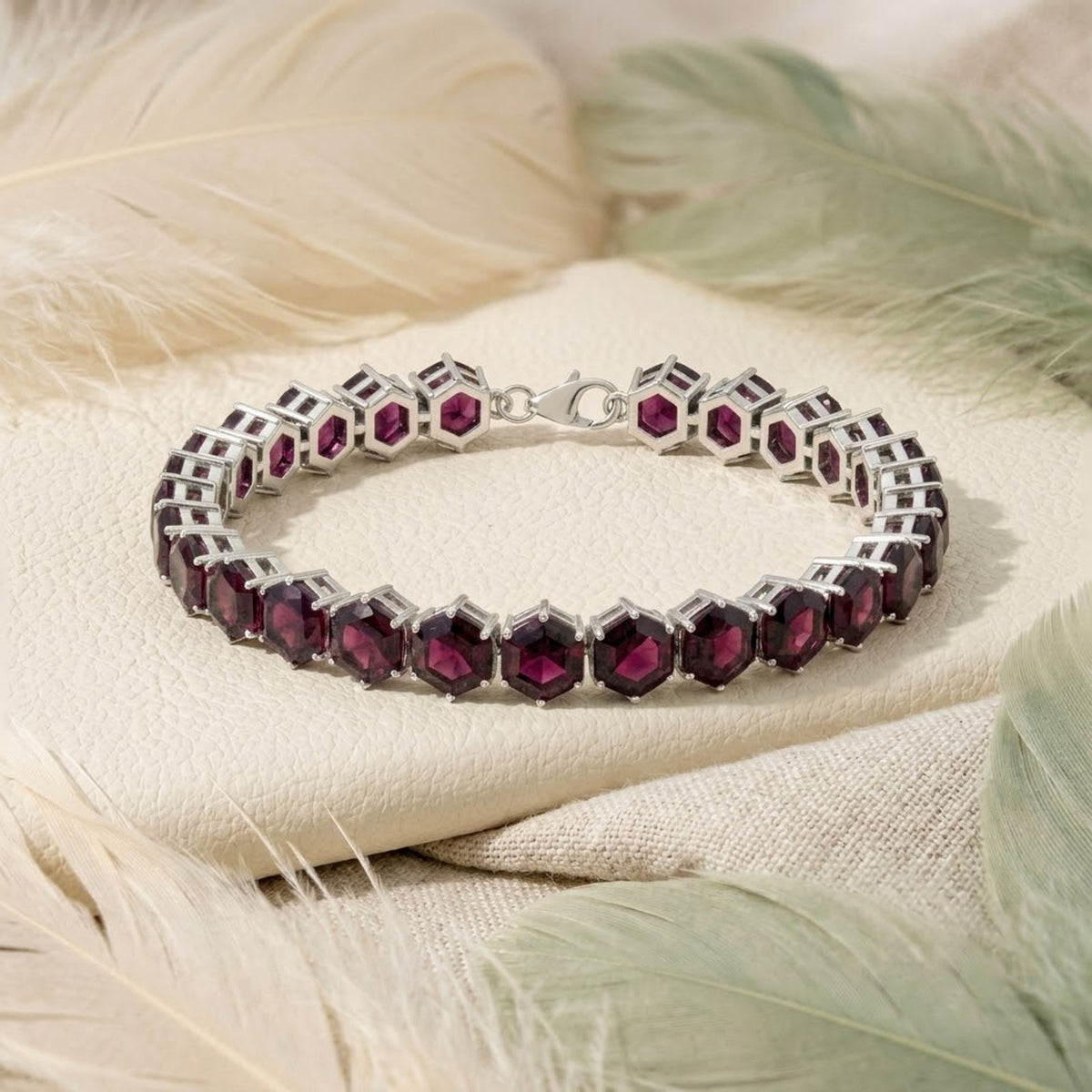 Natural Rhodolite Hexagone Cut Tennis Bracelet in 925 Sterling Silver For Women Gift