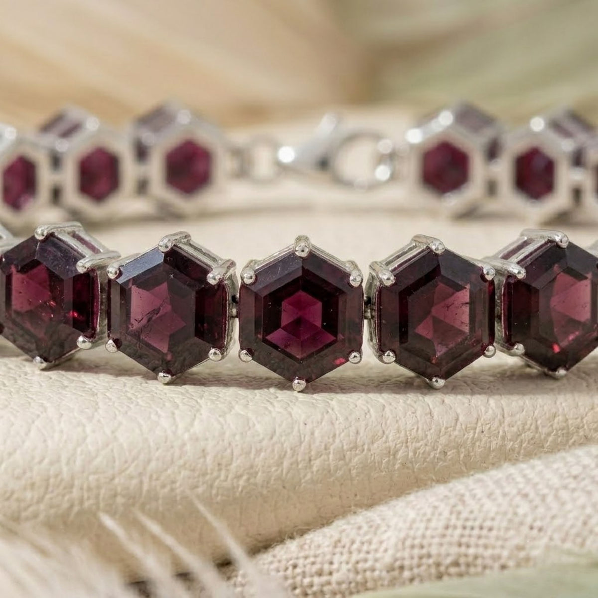 Natural Rhodolite Hexagone Cut Tennis Bracelet in 925 Sterling Silver For Women Gift