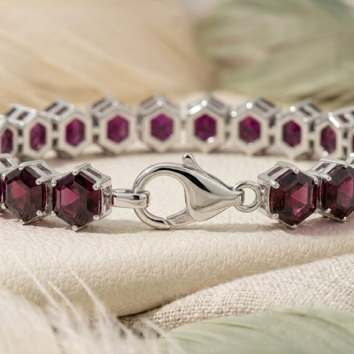 Natural Rhodolite Hexagone Cut Tennis Bracelet in 925 Sterling Silver For Women Gift