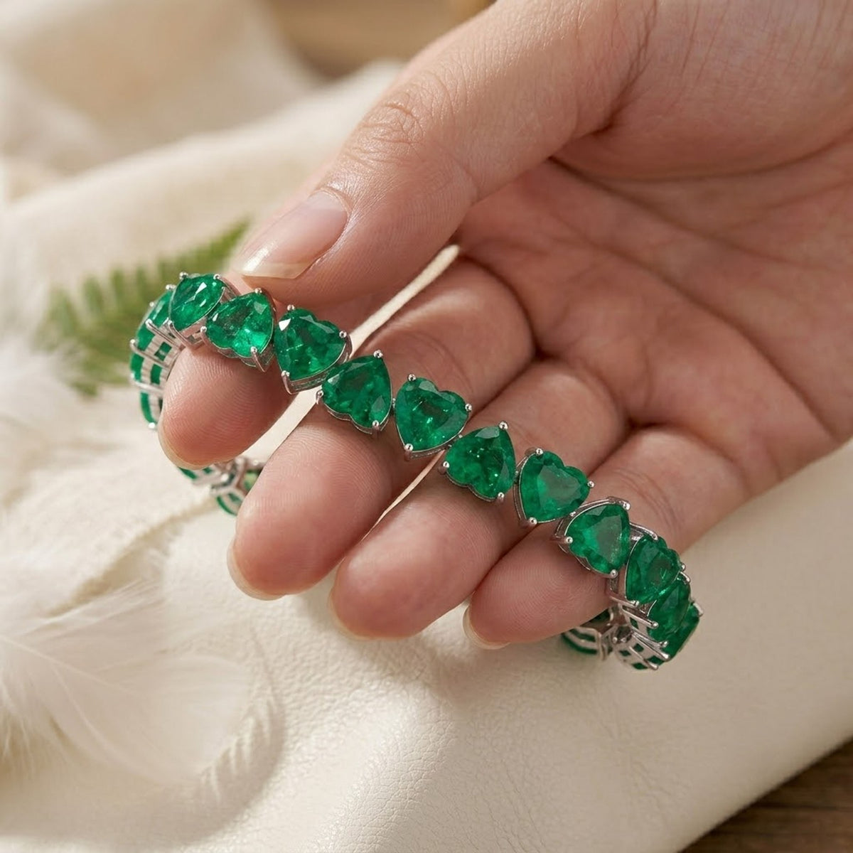 Lab-Grown Emerald Heart Cut Tennis Bracelet in 925 Sterling Silver For Women Gift