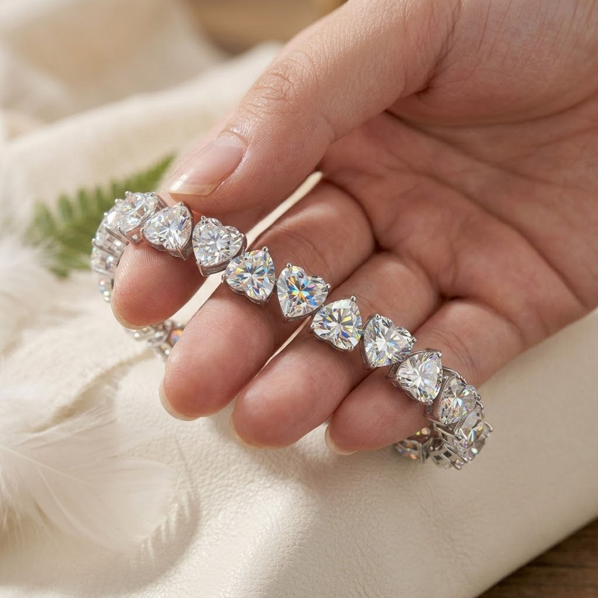 Natural Moissanite Heart Cut Tennis Bracelet In 925 Sterling Silver Women Gift