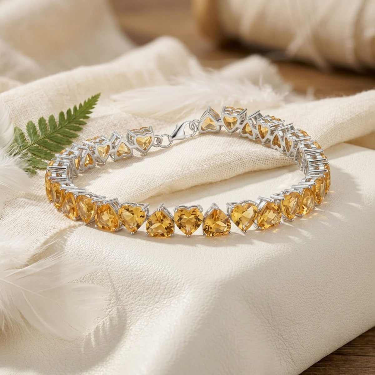 Natural Citrine Heart Cut Tennis Bracelet in 925 Sterling Silver Women